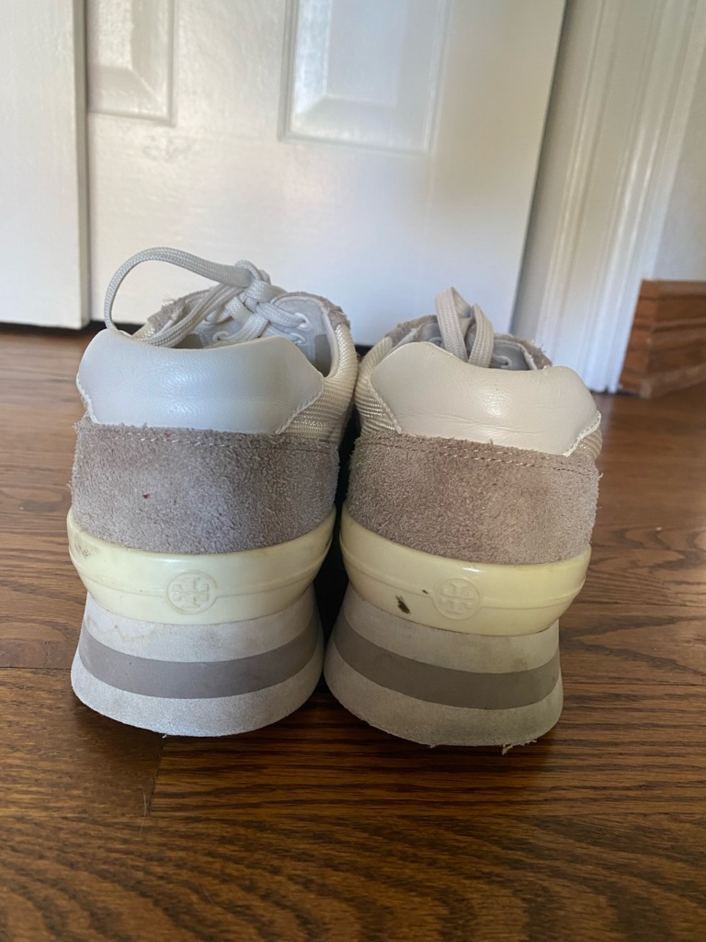 Tory Burch Beige and Cream Suede Mesh Runner Sneakers - Picture 6 of 8